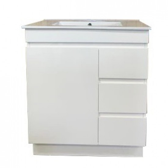 MADRID 900X460X850MM PLYWOOD FLOOR STANDING VANITY - GLOSS WHITE WITH CERAMIC TOP